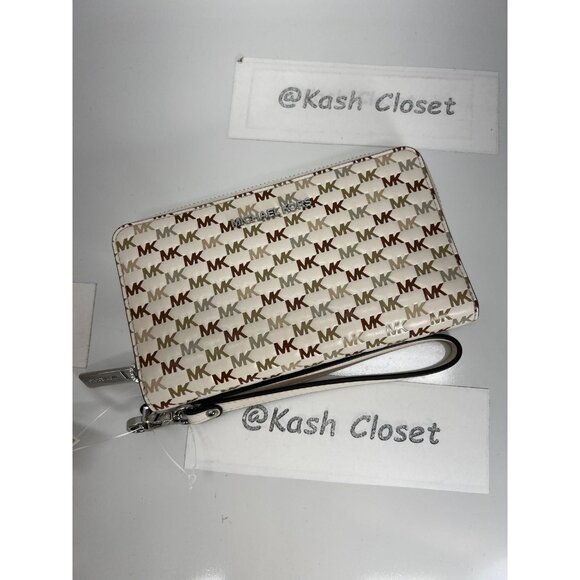 Michael Kors wristlet phone case wallet large MK Signature Light cream multi - Picture 2 of 8